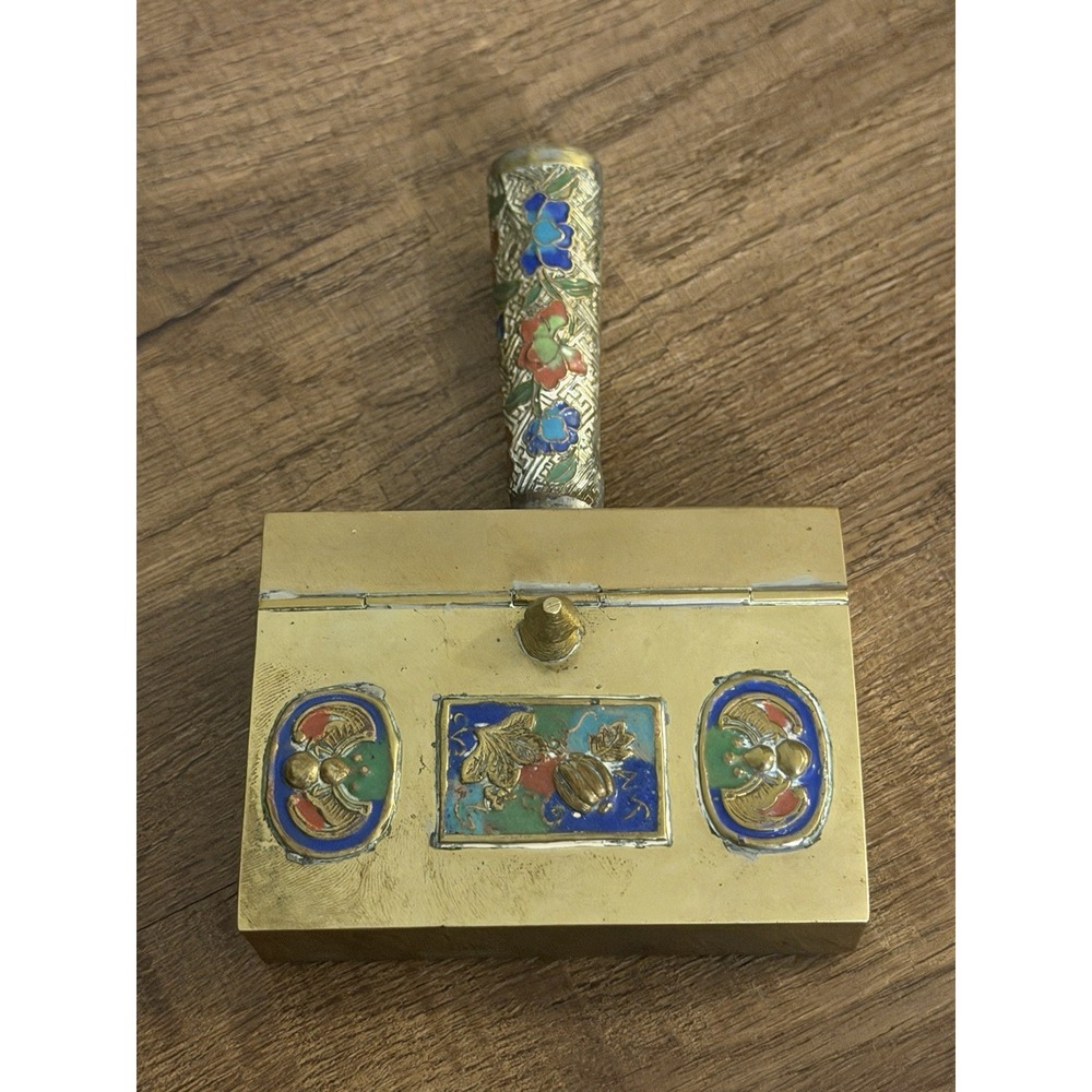 Antique Chinese Export Brass & Cloisonné Champlevé Enamel Silent Butler
